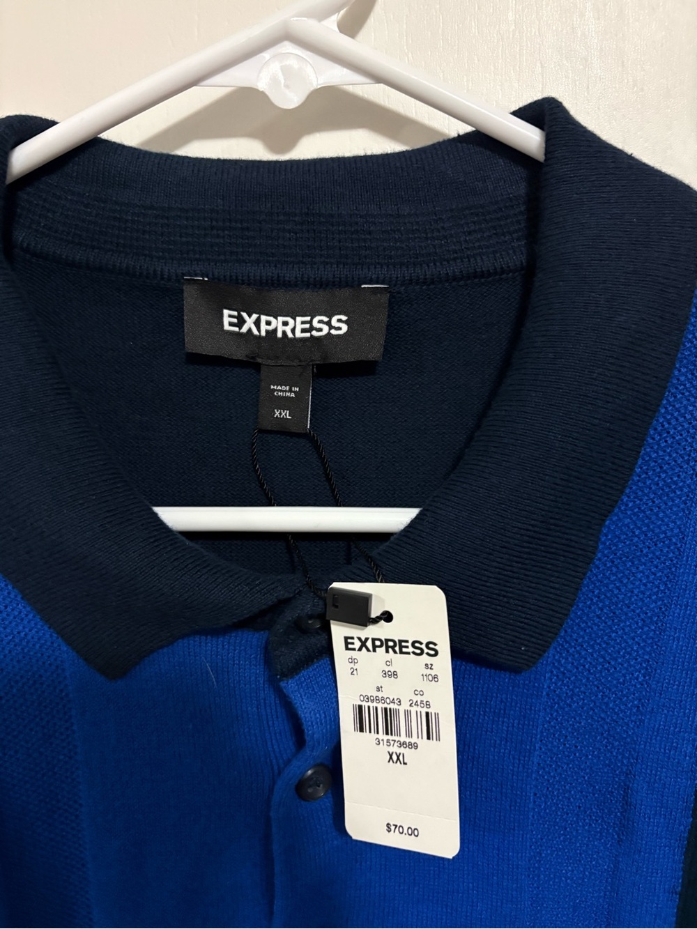 NEW Express Knit Color block Polo Shirt Mens XXL Blue Short Sleeve Button Up - Picture 4 of 7